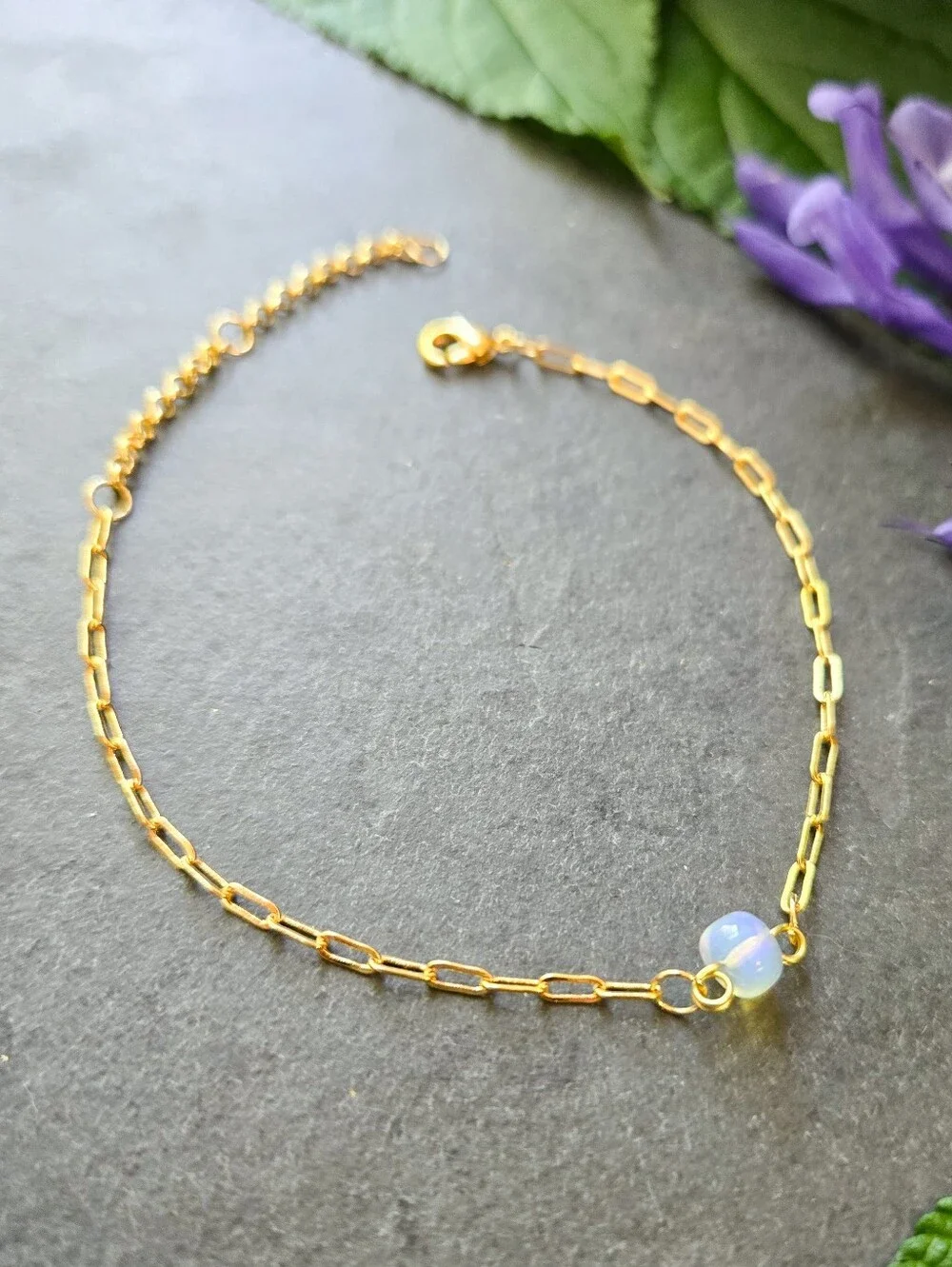 NWT Artisan-Made Welo Opal 24k Gold-Plated Paperclip Chain Bracelet